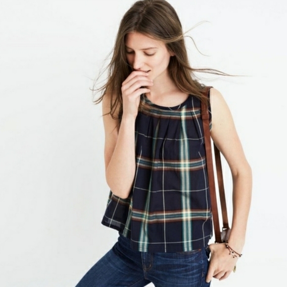 Madewell Tops - Madewell Cotton Plaid Pleated Flowy Tank